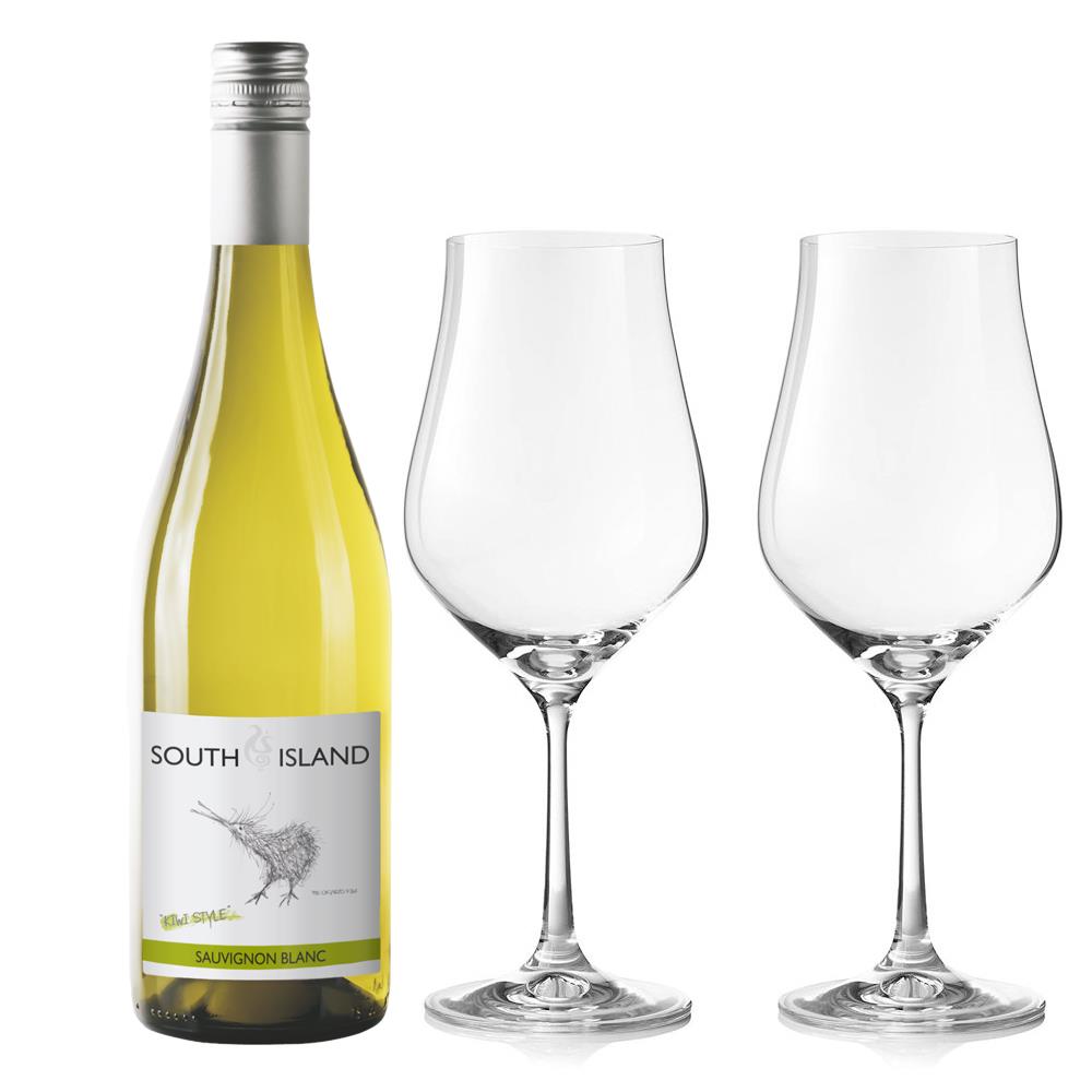 South Island Sauvignon Blanc 75cl White Wine And Crystal Classic Collection Wine Glasses